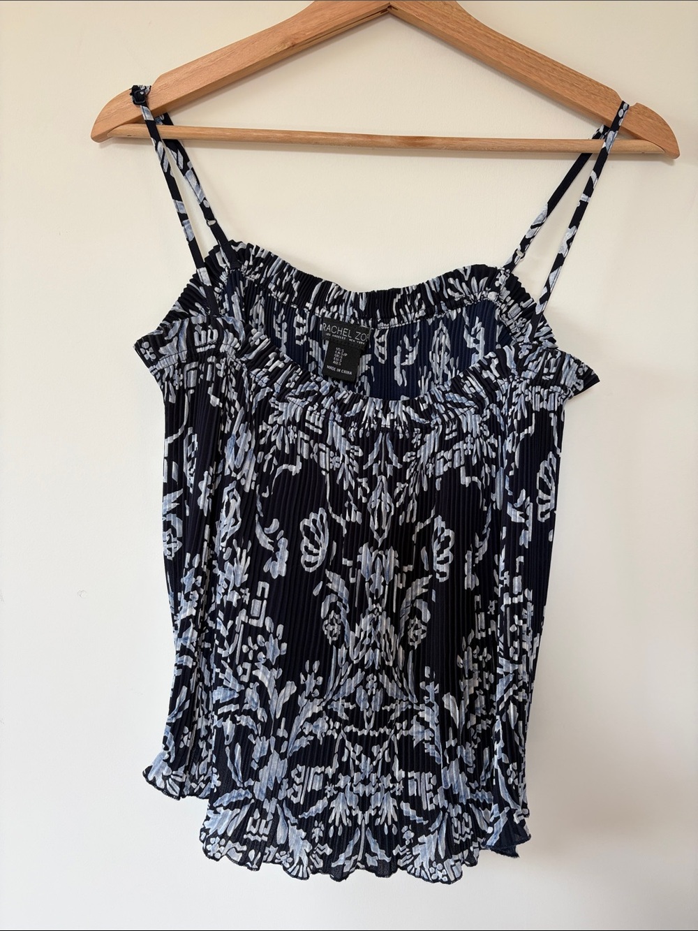 Rachel Zoe navy Floral Smocked pleated Cami